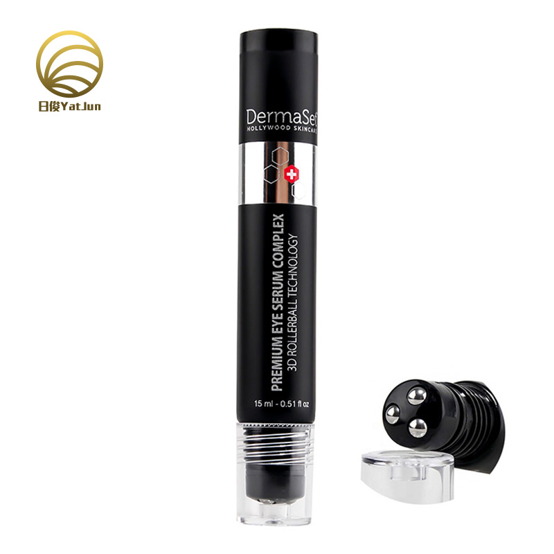 15ml black Color Customized  Plastic Cosmetic  Eye Cream Tube With 3 steel ball applicator cap