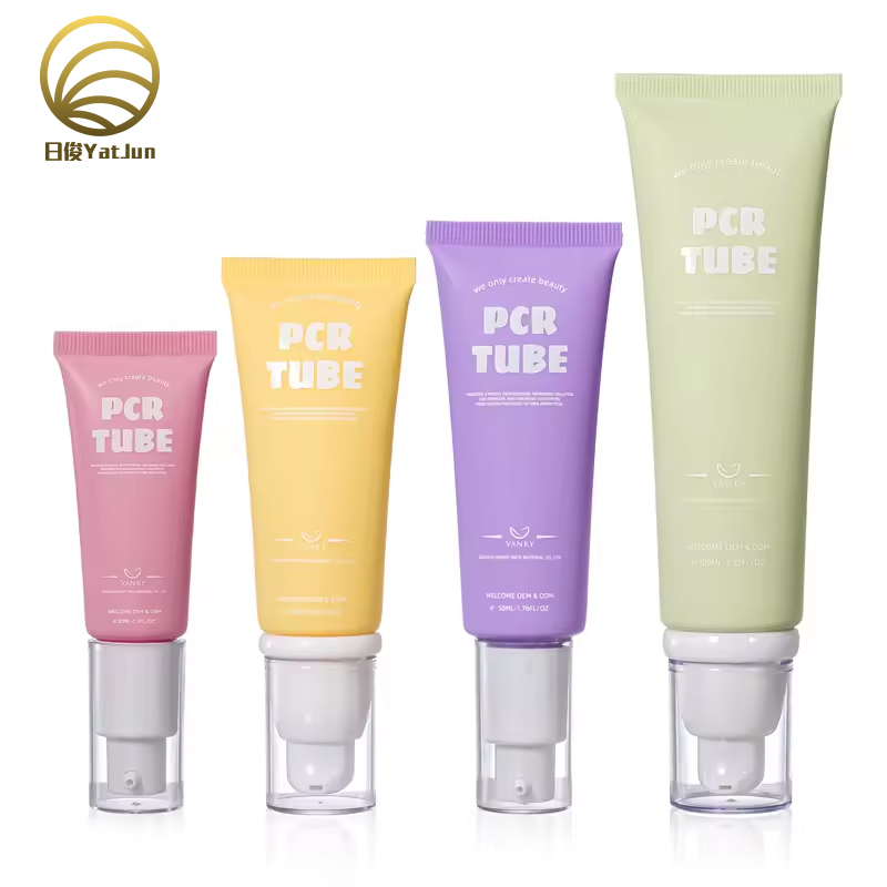 Cosmetic Plastic Airless Pump Tube Sunscreen Cream PCR eco friendly recycle Material Packaging