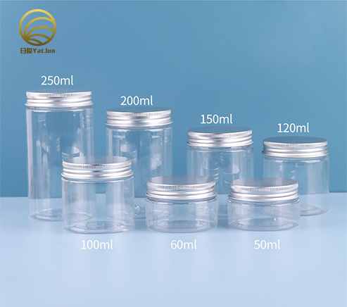 50-250ml PET plastic clear Jar with aluminum plastic screw cap