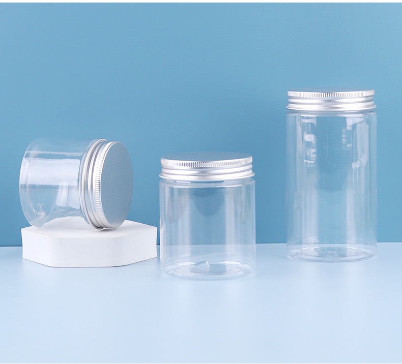 50-250ml PET plastic clear Jar with aluminum plastic screw cap