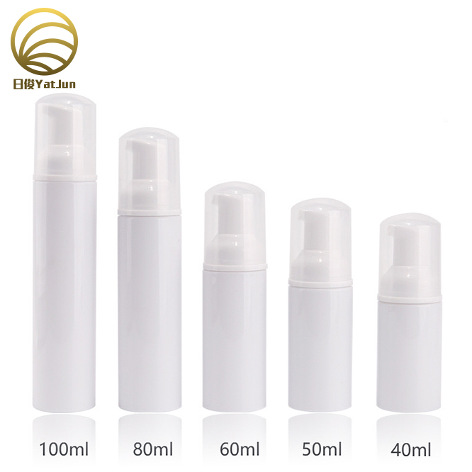 In stock PET white plastic bottle with white foam pump cap for facial wash 